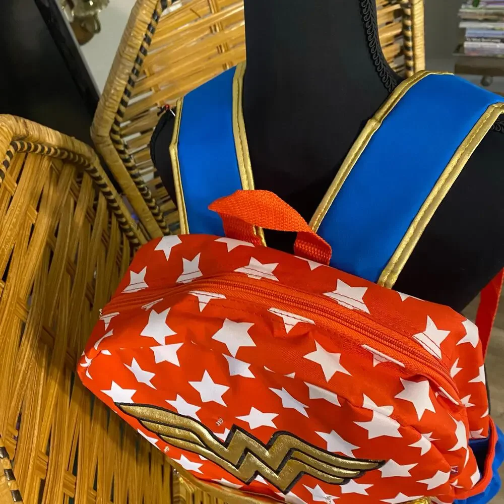 DC Wonder Woman Backpack Red White Blue Stars Gold Logo BTS school book bag
